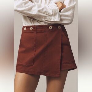 Anthropologie Coastal Coquette Pilcro Kit High Rise Utility Skort NWT Burgundy